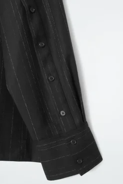 Sale COS PINSTRIPED FUNNEL-NECK BLOUSE BLACK / PINSTRIPED