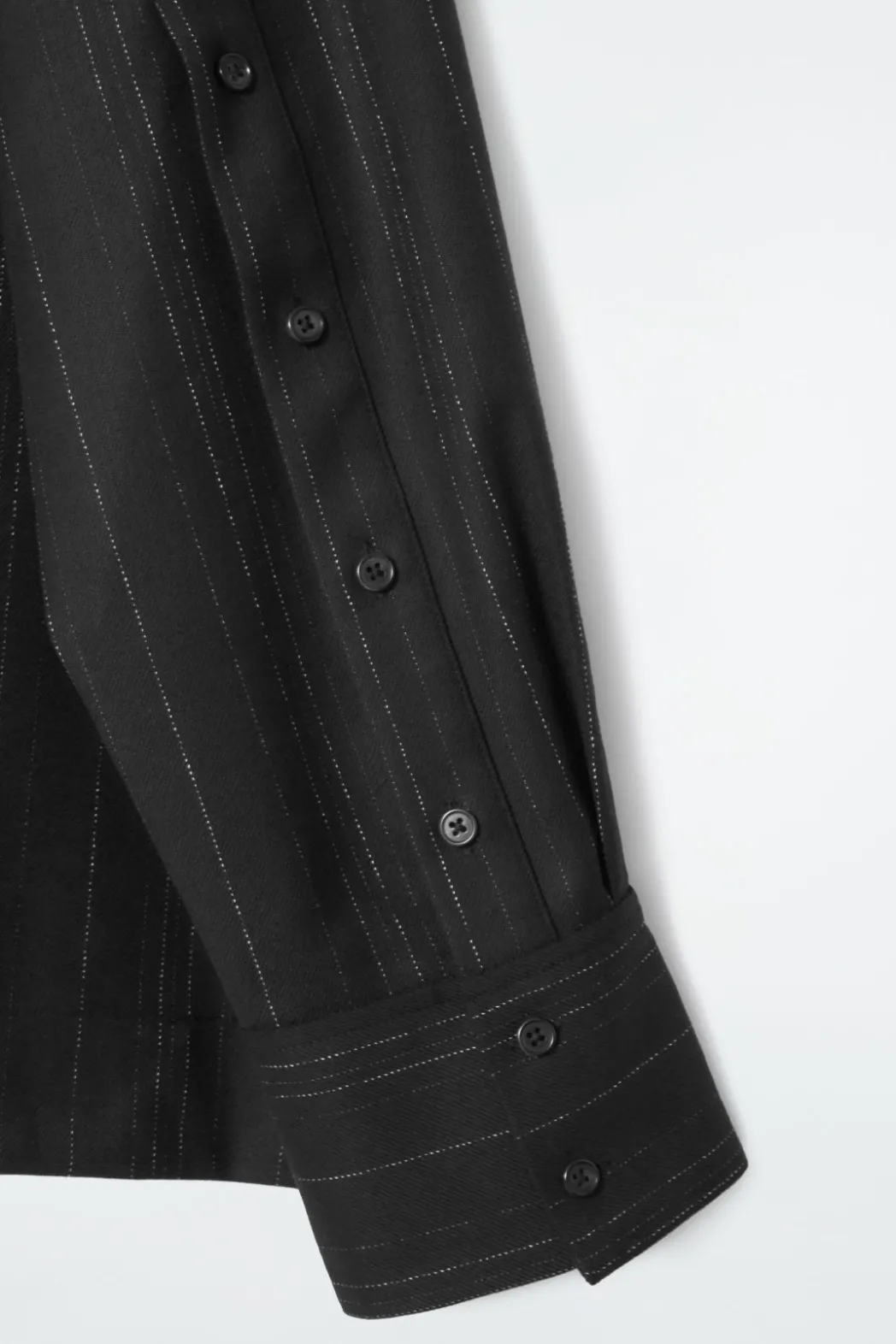 Sale COS PINSTRIPED FUNNEL-NECK BLOUSE BLACK / PINSTRIPED
