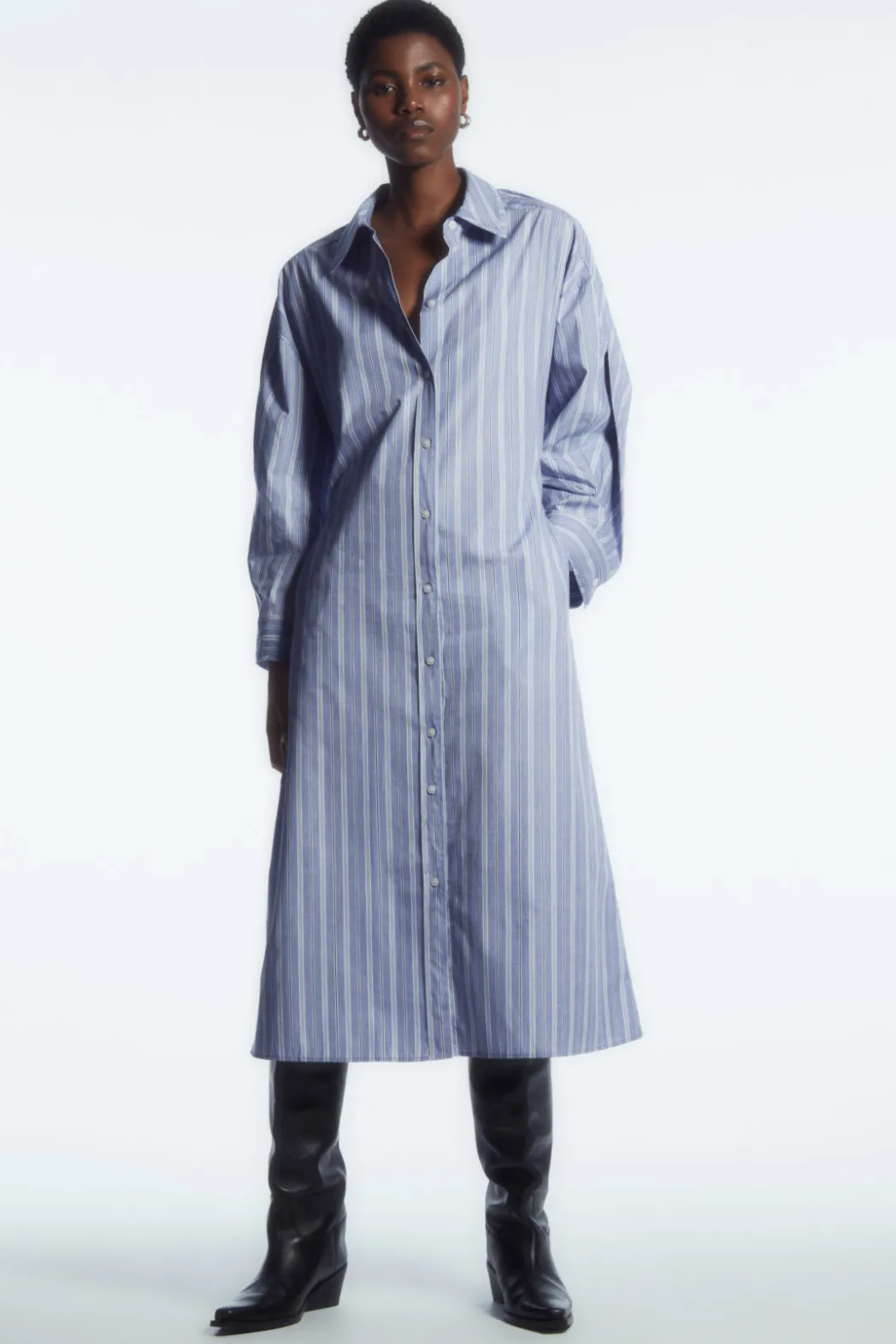 Hot COS PINSTRIPED SHIRT DRESS BLUE / STRIPED
