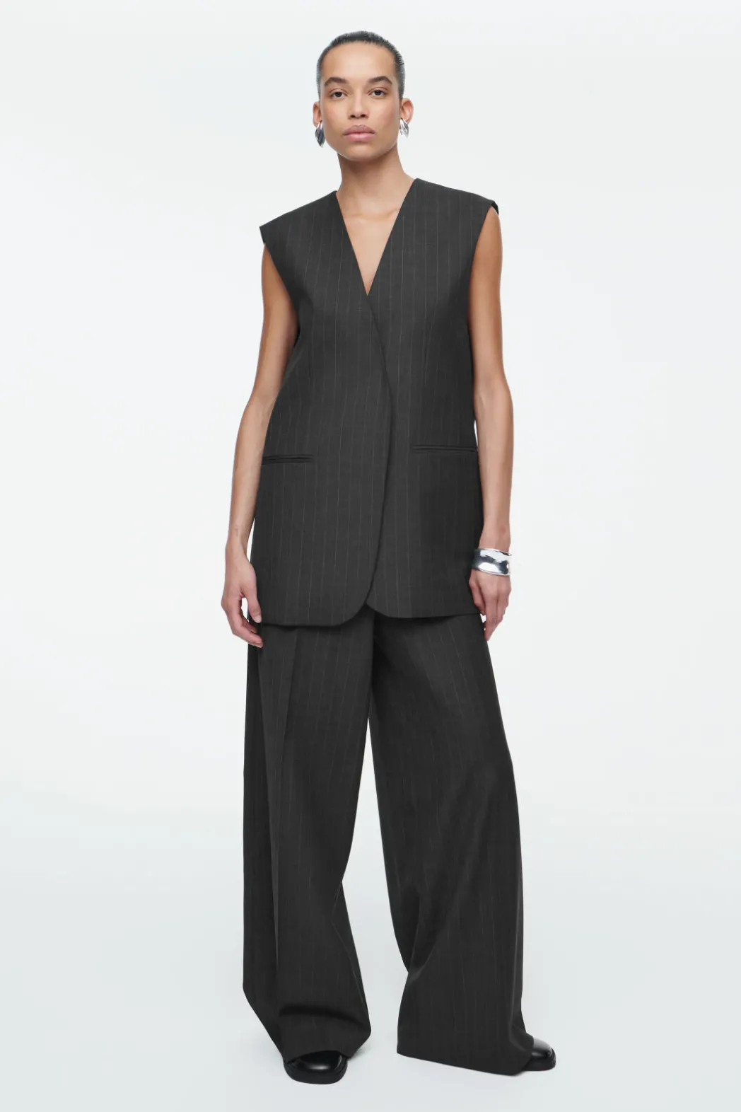 Online COS PINSTRIPED WOOL WAISTCOAT DARK GRAY / PINSTRIPED