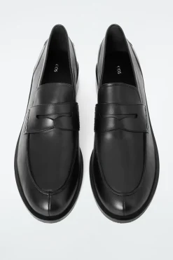 Best COS PINTUCKED LEATHER PENNY LOAFERS BLACK