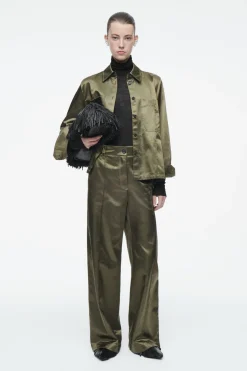 Clearance COS PINTUCKED SATIN UTILITY PANTS KHAKI