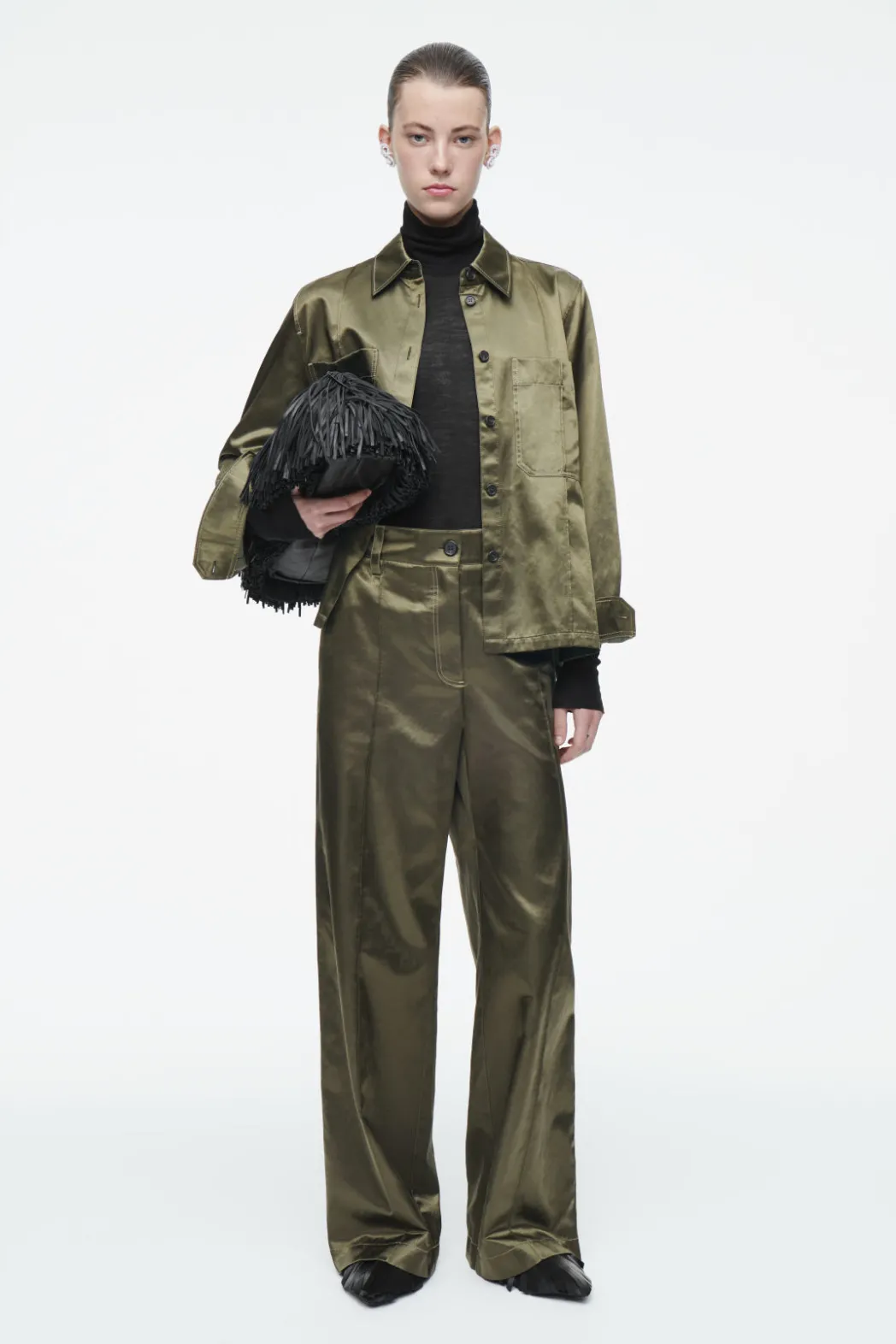 Clearance COS PINTUCKED SATIN UTILITY PANTS KHAKI