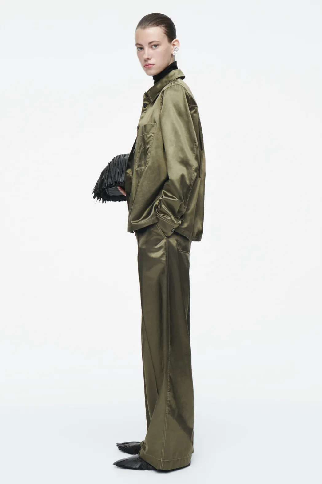 Clearance COS PINTUCKED SATIN UTILITY PANTS KHAKI