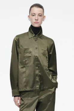 Discount COS PINTUCKED SATIN UTILITY SHIRT KHAKI