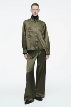 Discount COS PINTUCKED SATIN UTILITY SHIRT KHAKI