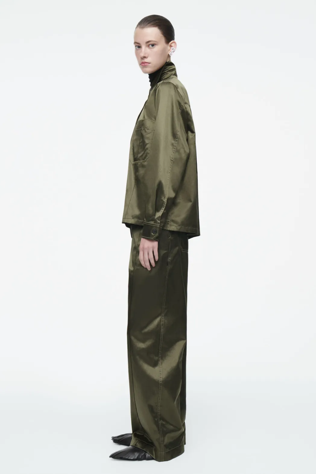 Discount COS PINTUCKED SATIN UTILITY SHIRT KHAKI