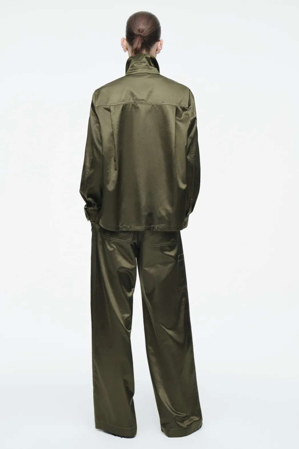 Discount COS PINTUCKED SATIN UTILITY SHIRT KHAKI