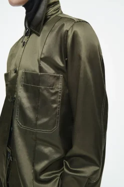 Discount COS PINTUCKED SATIN UTILITY SHIRT KHAKI