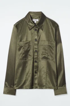 Discount COS PINTUCKED SATIN UTILITY SHIRT KHAKI