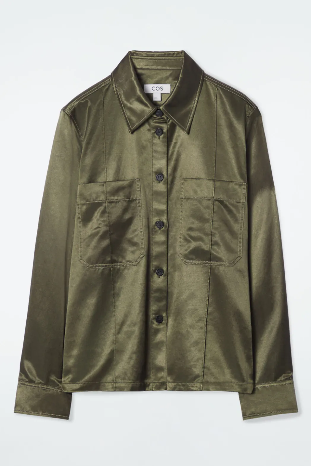Discount COS PINTUCKED SATIN UTILITY SHIRT KHAKI