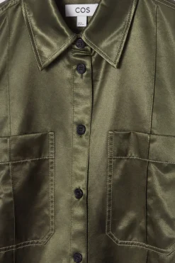 Discount COS PINTUCKED SATIN UTILITY SHIRT KHAKI