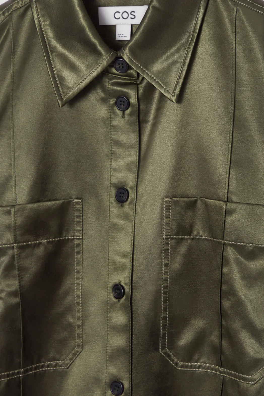 Discount COS PINTUCKED SATIN UTILITY SHIRT KHAKI