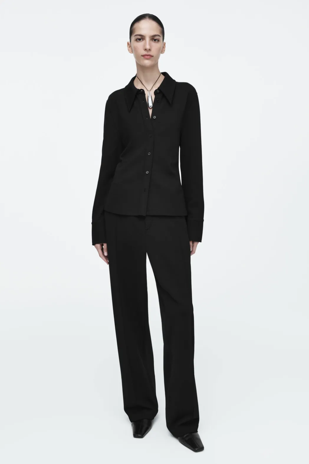 Online COS PINTUCKED STRAIGHT-LEG PANTS BLACK