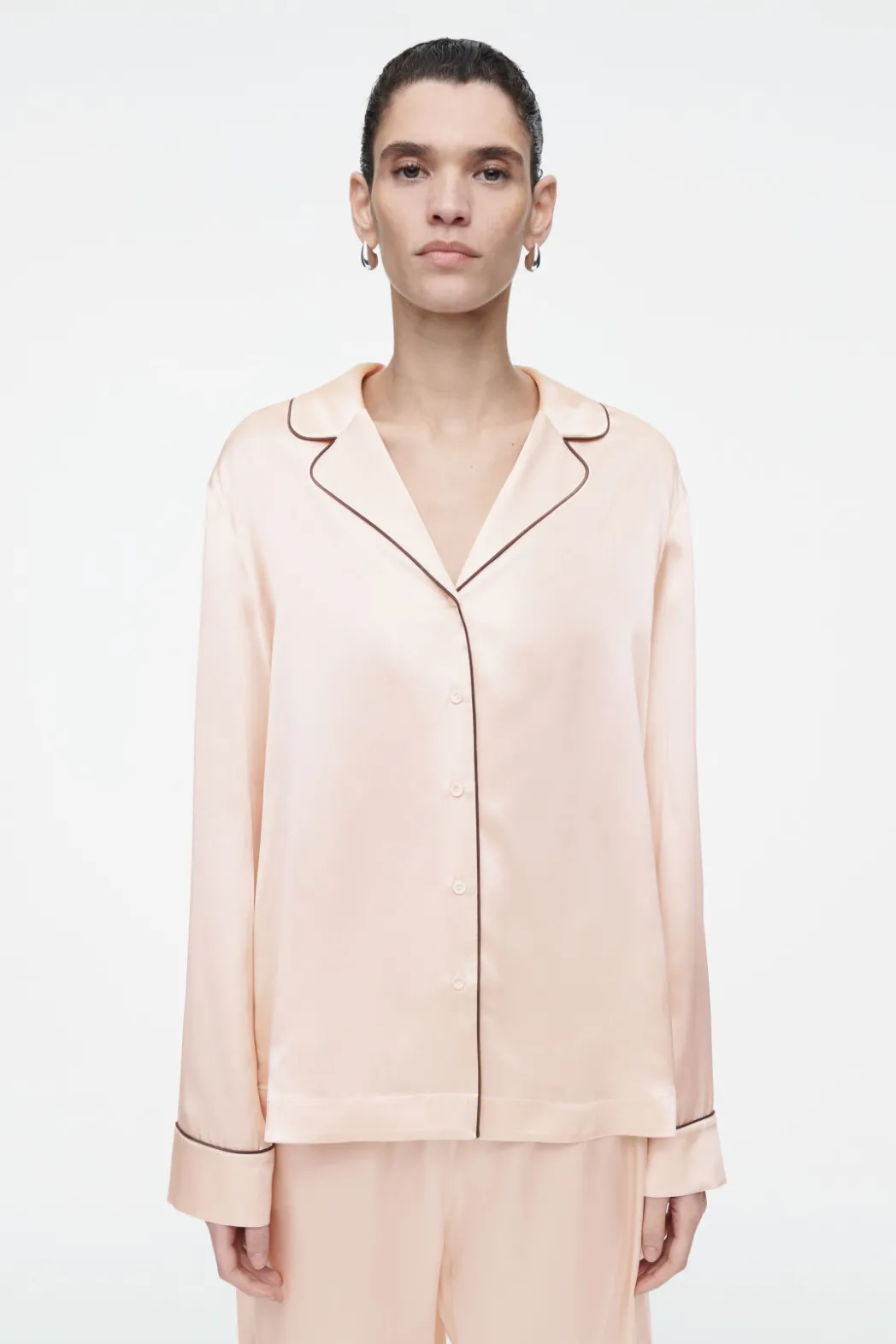 New COS PIPED SILK PAJAMA SHIRT APRICOT