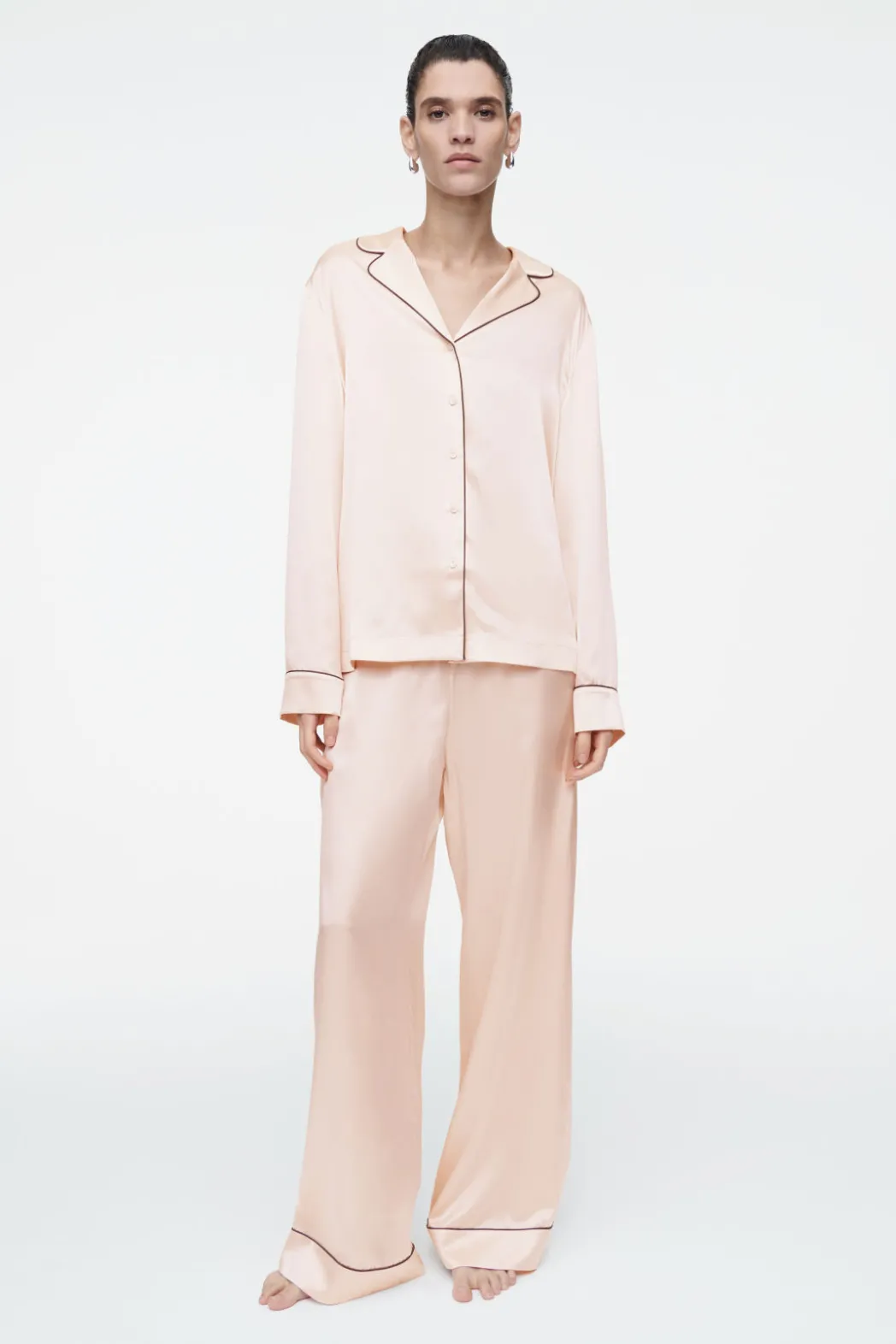 New COS PIPED SILK PAJAMA SHIRT APRICOT