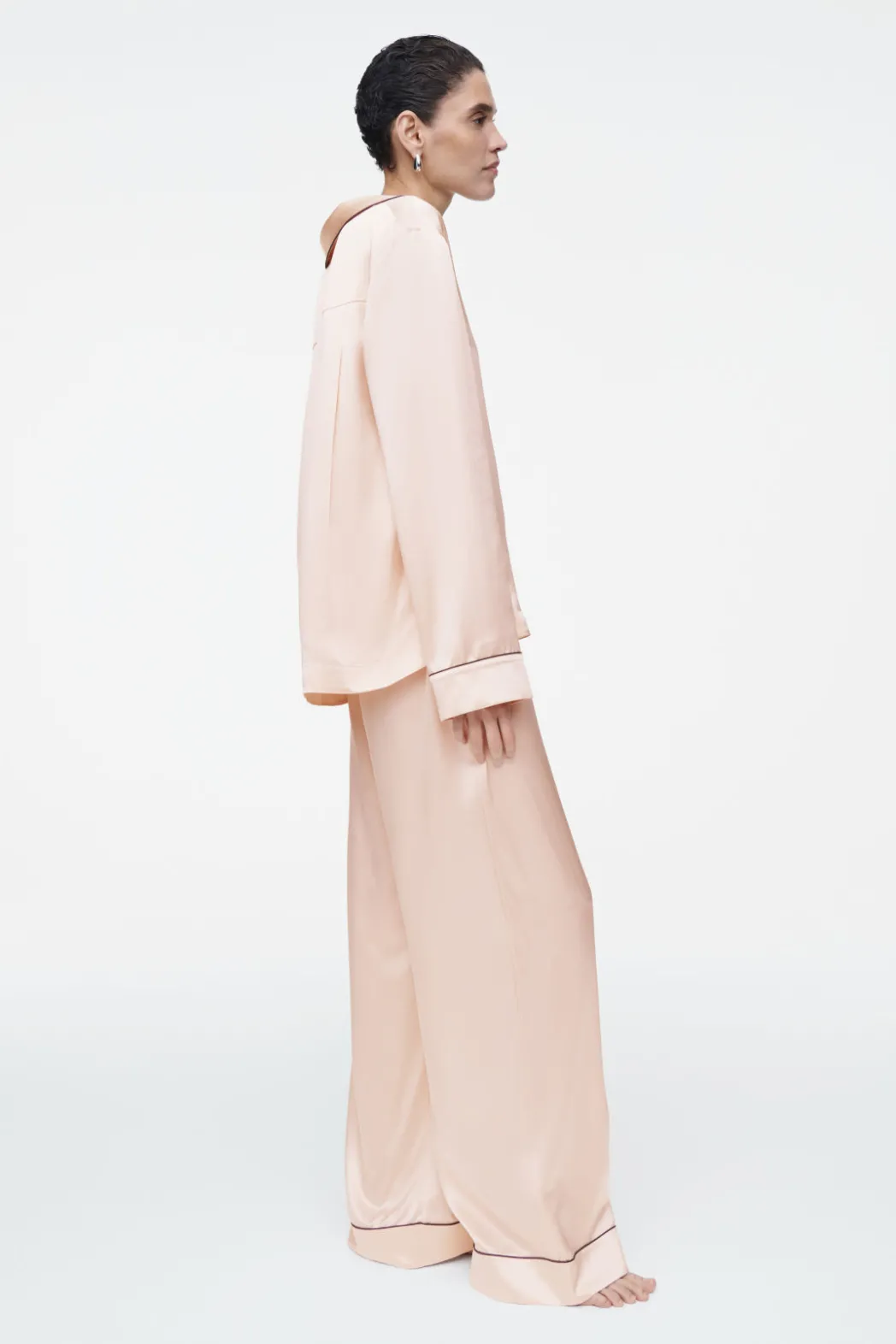 New COS PIPED SILK PAJAMA SHIRT APRICOT
