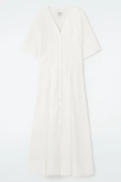 Clearance COS PLEATED A-LINE MIDI SHIRT DRESS WHITE