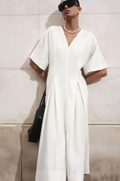 Clearance COS PLEATED A-LINE MIDI SHIRT DRESS WHITE