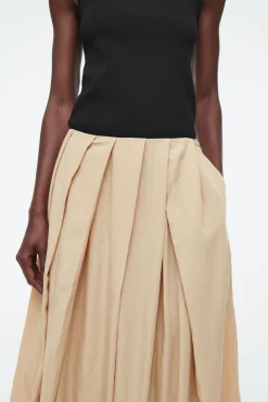 Clearance COS PLEATED A-LINE MIDI SKIRT BEIGE