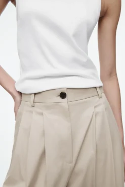Best COS PLEATED BARREL-LEG COTTON PANTS BEIGE