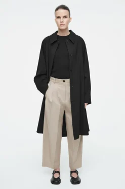 Best COS PLEATED BARREL-LEG COTTON PANTS BEIGE