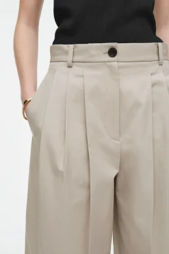 Best COS PLEATED BARREL-LEG COTTON PANTS BEIGE