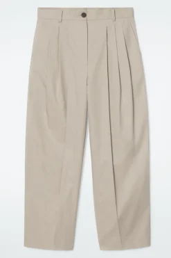Best COS PLEATED BARREL-LEG COTTON PANTS BEIGE