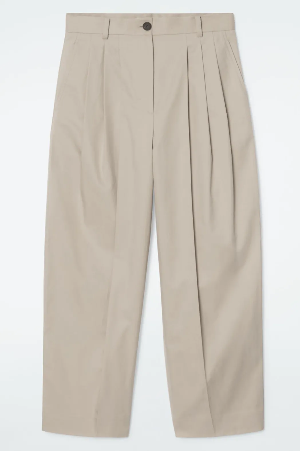 Best COS PLEATED BARREL-LEG COTTON PANTS BEIGE