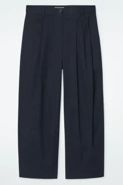 Discount COS PLEATED BARREL-LEG COTTON PANTS NAVY