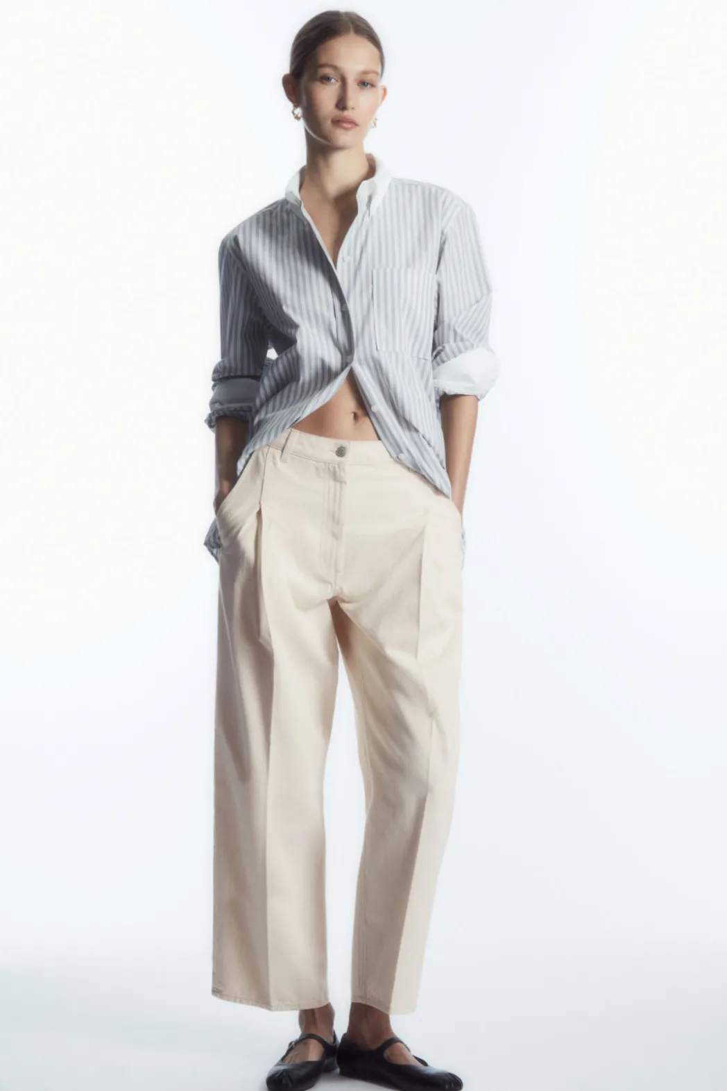 Best COS PLEATED BARREL-LEG DENIM PANTS CREAM