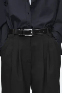 New COS PLEATED BARREL-LEG WOOL-BLEND PANTS BLACK