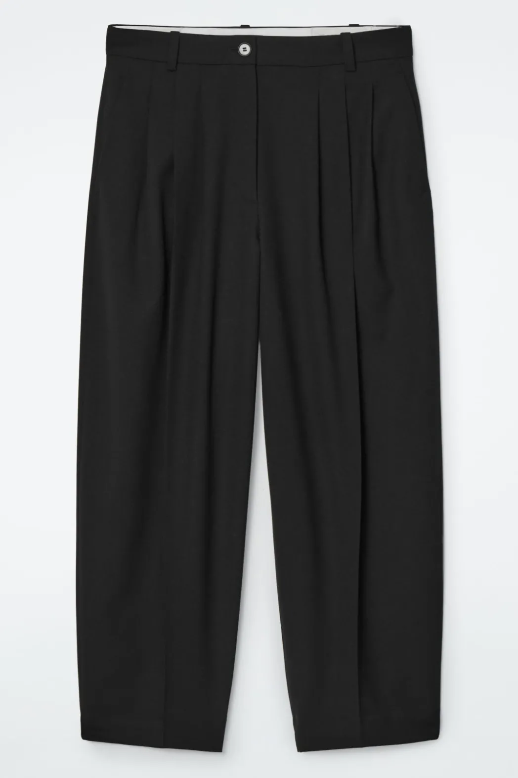 New COS PLEATED BARREL-LEG WOOL-BLEND PANTS BLACK