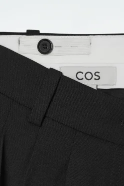 New COS PLEATED BARREL-LEG WOOL-BLEND PANTS BLACK