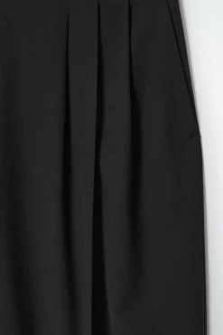 New COS PLEATED BARREL-LEG WOOL-BLEND PANTS BLACK