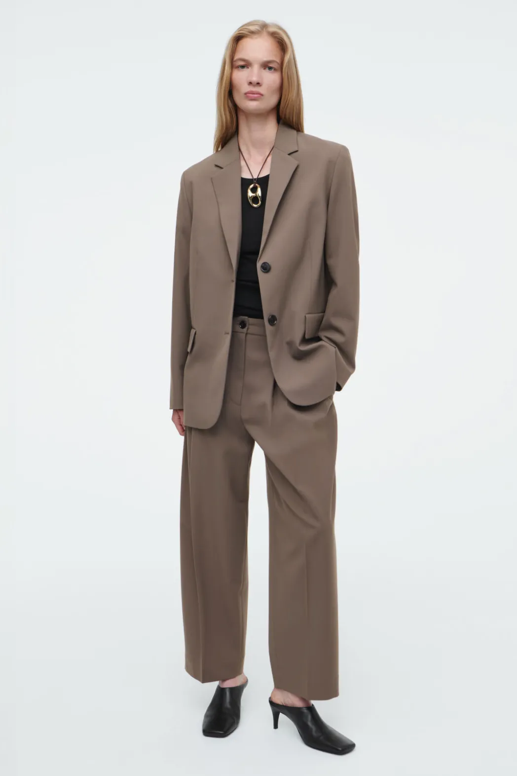 Online COS PLEATED BARREL-LEG WOOL-BLEND PANTS MOLE
