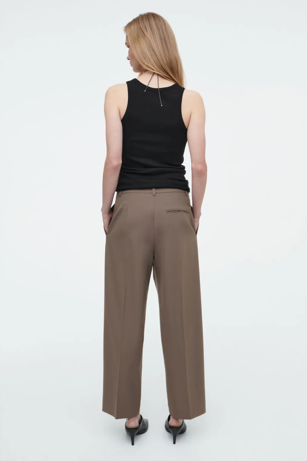 Online COS PLEATED BARREL-LEG WOOL-BLEND PANTS MOLE