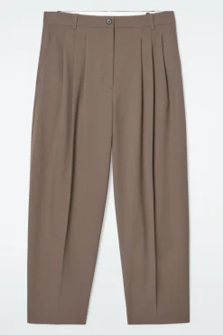 Online COS PLEATED BARREL-LEG WOOL-BLEND PANTS MOLE