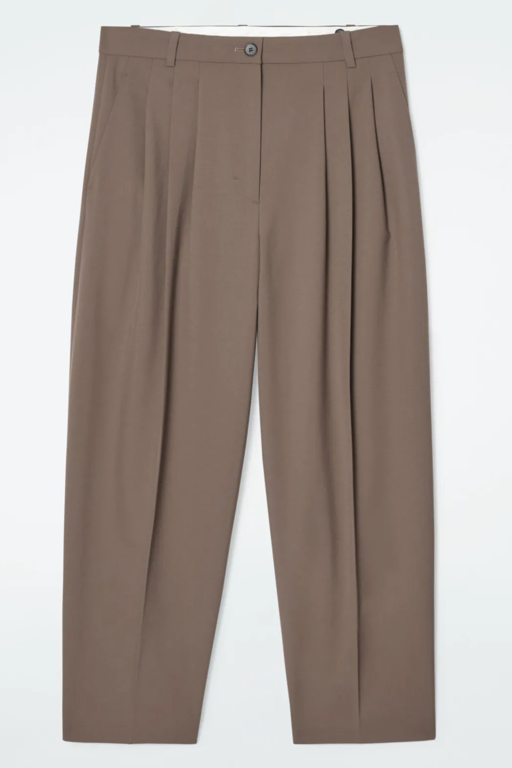 Online COS PLEATED BARREL-LEG WOOL-BLEND PANTS MOLE