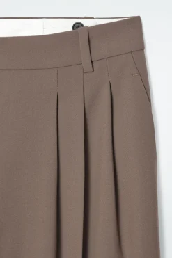 Online COS PLEATED BARREL-LEG WOOL-BLEND PANTS MOLE