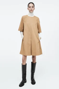 Best COS PLEATED COTTON MINI DRESS BEIGE