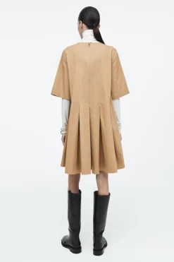 Best COS PLEATED COTTON MINI DRESS BEIGE