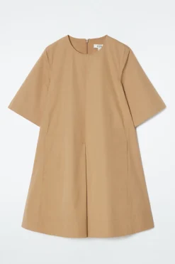Best COS PLEATED COTTON MINI DRESS BEIGE