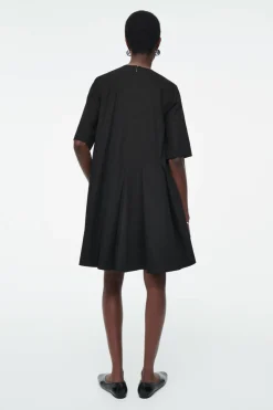 COS PLEATED COTTON MINI DRESS BLACK