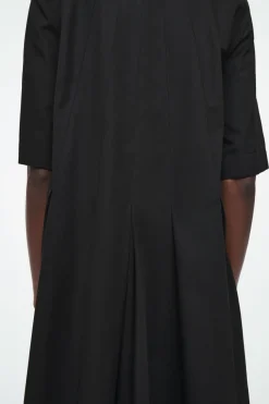 COS PLEATED COTTON MINI DRESS BLACK