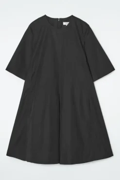 COS PLEATED COTTON MINI DRESS BLACK