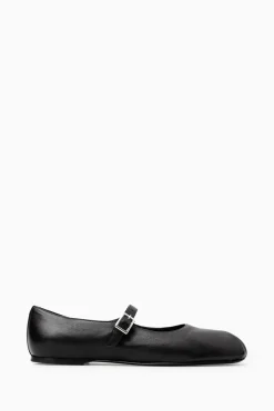 New COS PLEATED LEATHER MARY-JANE BALLET FLATS BLACK