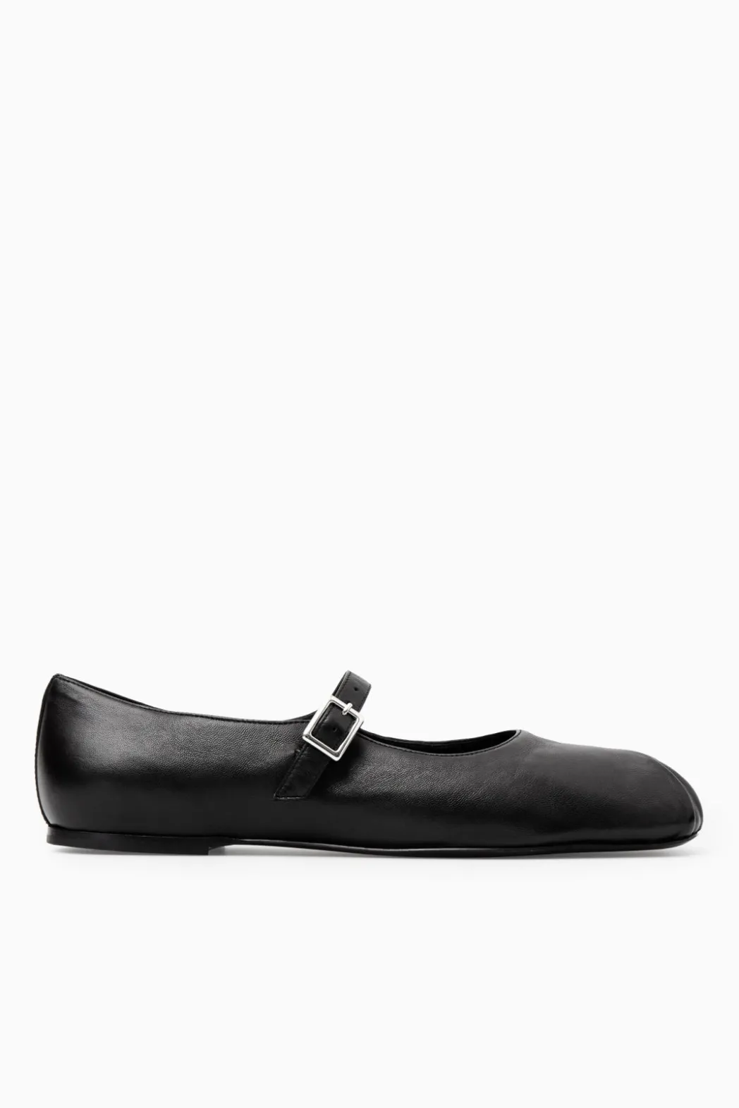 New COS PLEATED LEATHER MARY-JANE BALLET FLATS BLACK