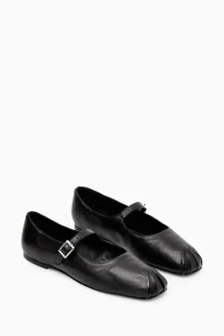 New COS PLEATED LEATHER MARY-JANE BALLET FLATS BLACK