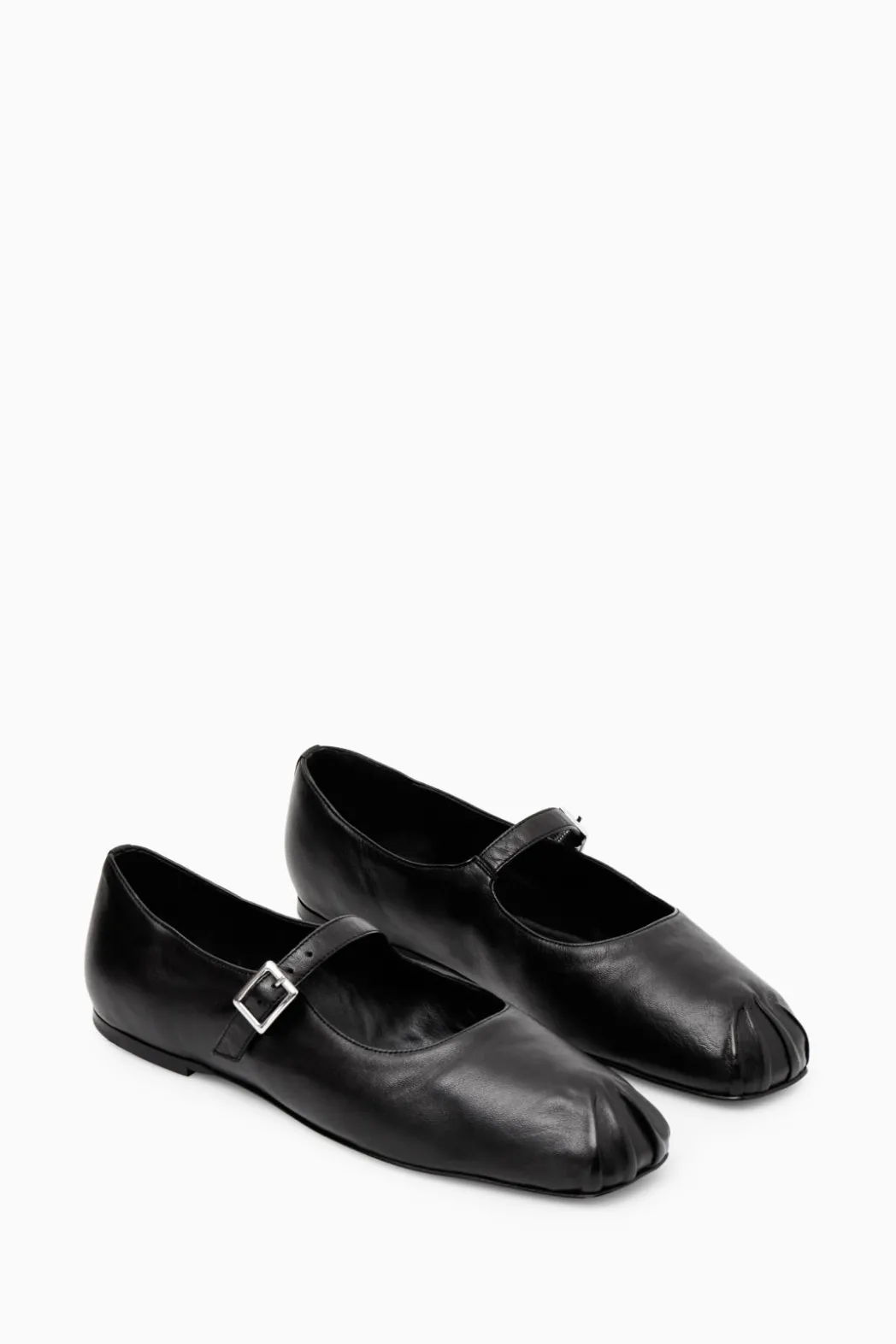 New COS PLEATED LEATHER MARY-JANE BALLET FLATS BLACK